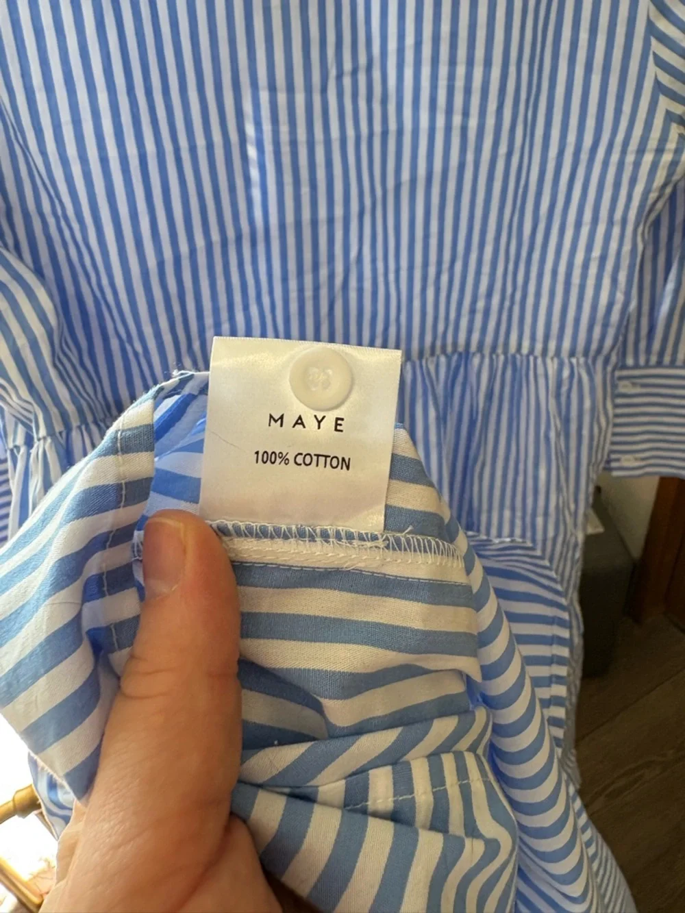 Maye Jasmine Shirt Blue and White Striped Collared Tiered Midi Dress 100% Cotton - Picture 11 of 11